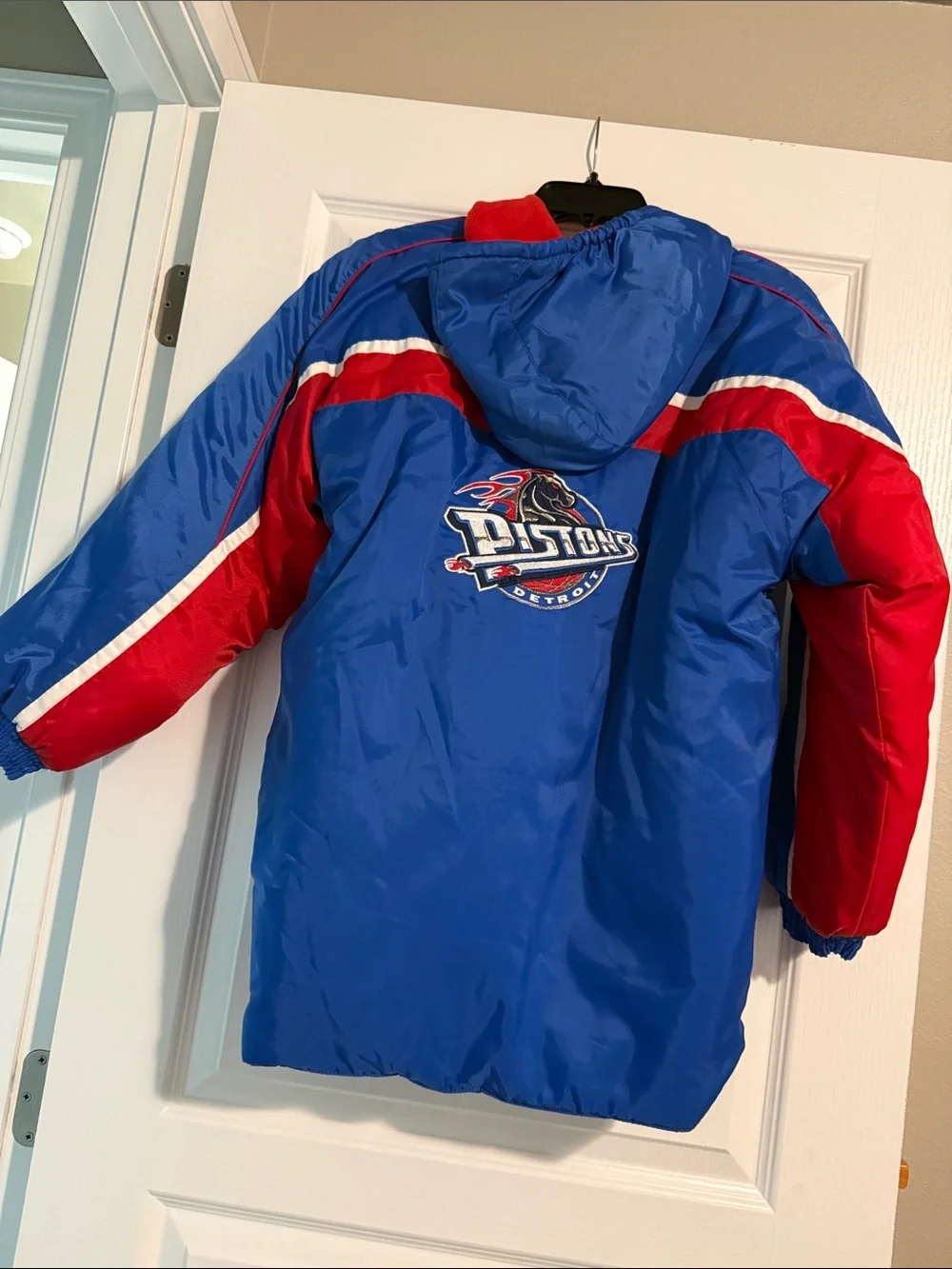 Detroit Pistons Blue and Red Hooded Kids Puffer Jacket